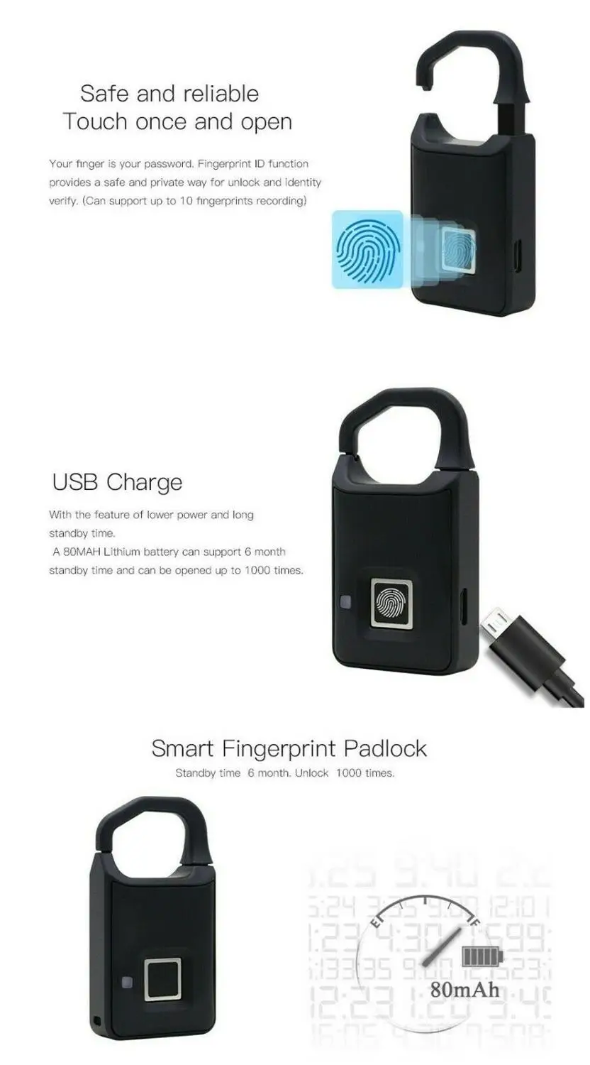 Дверной замок с отпечатком пальца, usb-зарядка, умный замок без ключа, Противоугонный замок