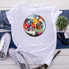 Cheap Women T Shirt Cartoon Carp Spit Water Lotus Printing Woman Tshirts Goth Vintage Clothing Oversized Korean T Shirts For Women Cheap Women T Shirt Cartoon Carp Spit Water Lotus Printing Woman Tshirts Goth Vintage Clothing Oversized Korean T Shirts For Women