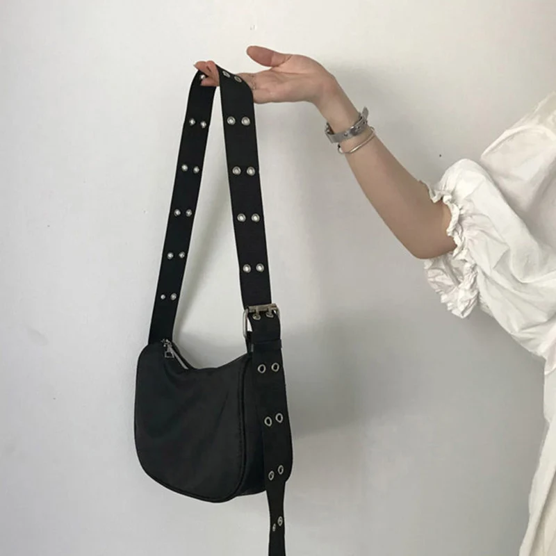 Crossbody Bag For Women Black Waterproof Nylon Casual Shoulder Underarm Handbag