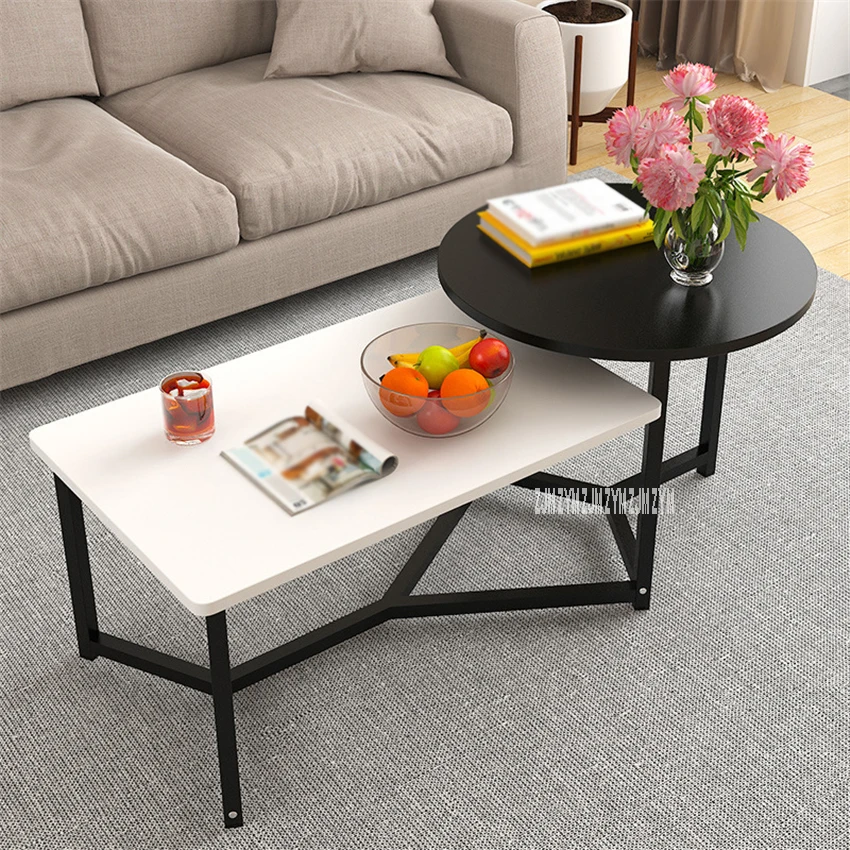 Modern Simple Steel Frame Combination Tea Table 2 In 1 Living Room Side Table Double Color Manmade Board Round Coffee Table Modern Simple Steel Frame Combination Tea Table 2 In 1 Living Room Side Table Double Color Manmade Board Round Coffee Table