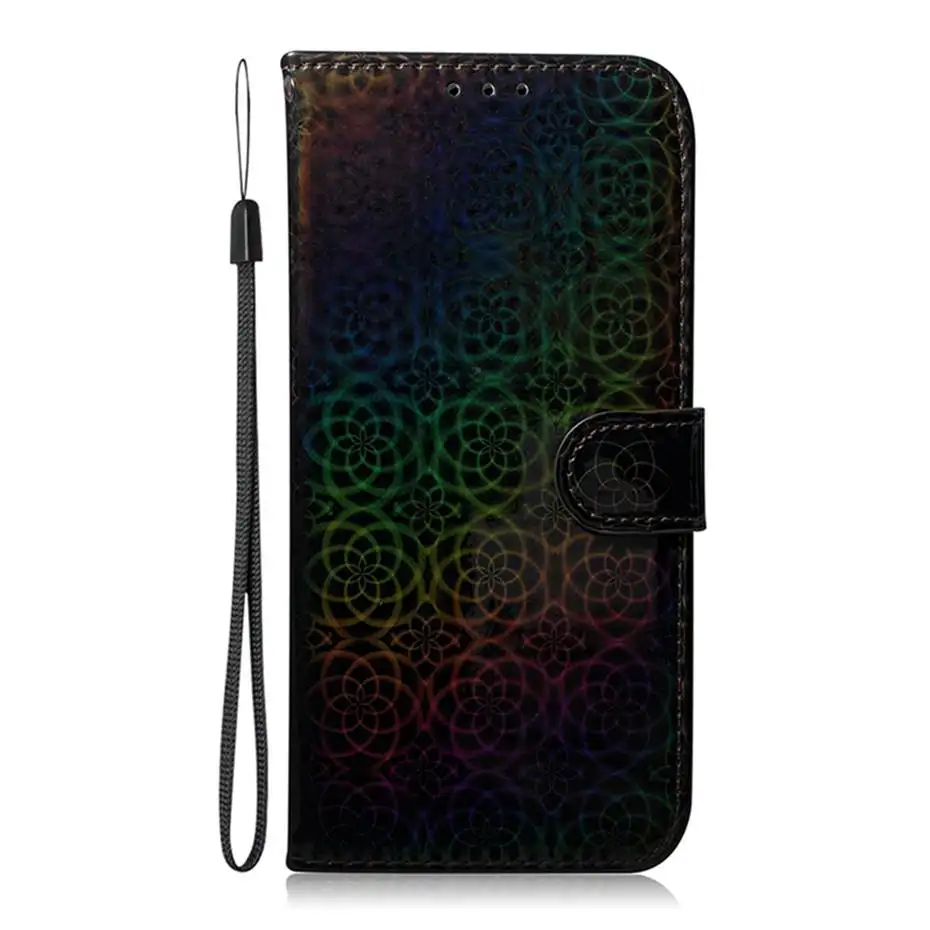 Laser Fluorescent Flip Case For Xiaomi CC9 E MI Note 10 Pro Redmi K20 Pro 6 7 7A Pro Redmi Note 7 6 8 Pro 8T Leather Phone Case - Цвет: Black