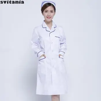 

Svitania White Winter Coat Long Sleeve Nurse Suit Collar Plus Blue Edge Drugstore Nurse Suit Women Nurse Uniform