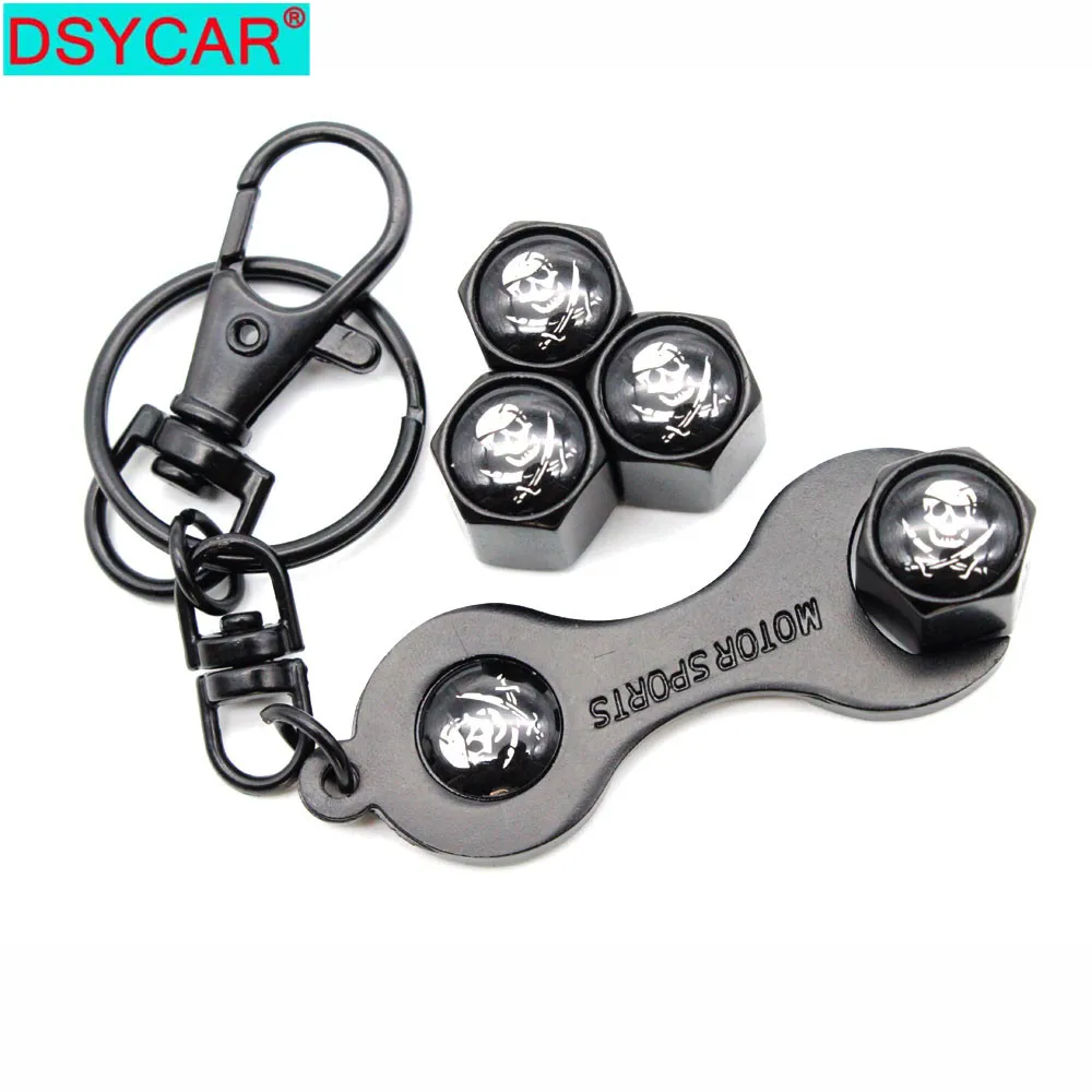 

DSYCAR 1Set Zinc Alloy Anti-theft Car Wheel Tire Valve Stem Caps Air+ Wrench Keychain Auto Car Accessories Wheels Tires Parts