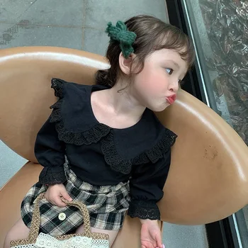 

2020 autumn new children clothing baby girl big lapel cotton long sleeve shirt solid color tops