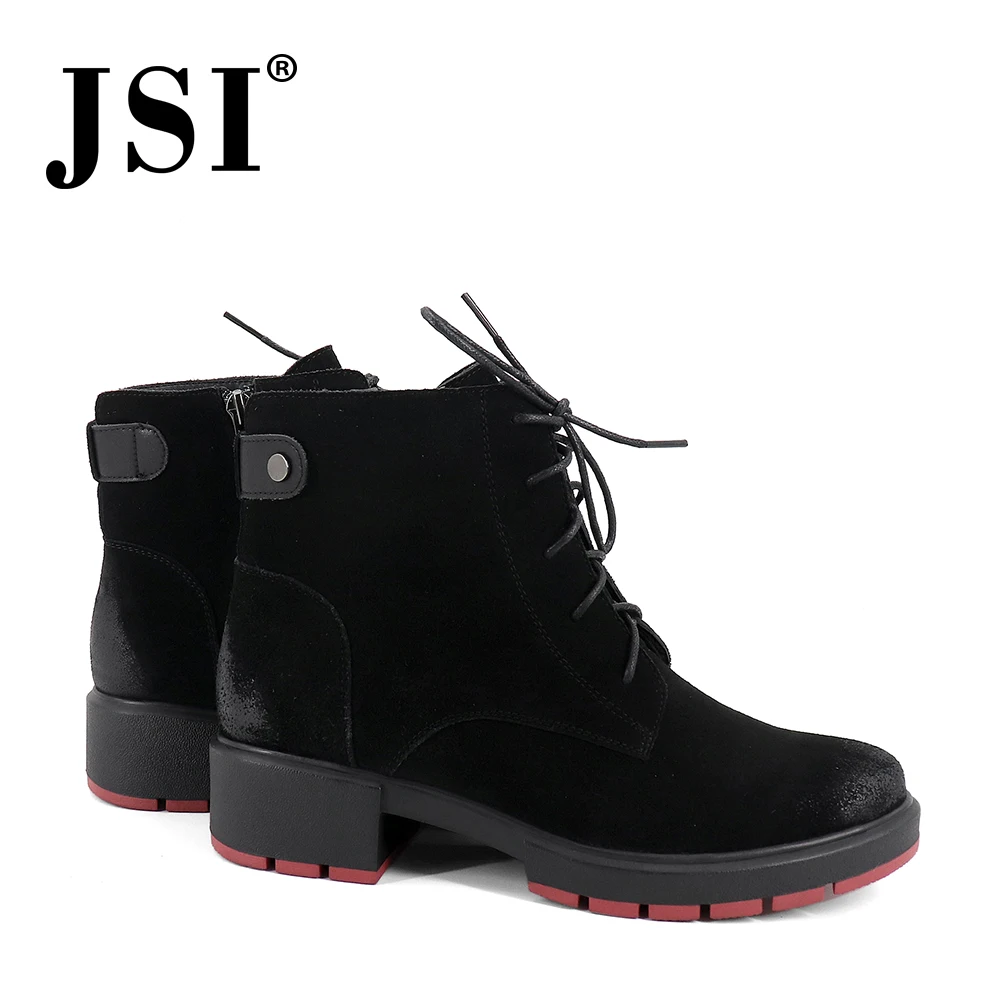 JSI/ботинки женские замшевые зимние ботинки ручной работы до середины икры на шнуровке с круглым носком женские ботинки на меху на среднем квадратном каблуке, JC279