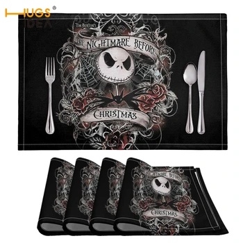 

HUGSIDEA Christmas decorations Kitchen Dinning Table Placemat Nightmare Jack skellington Napkins Heat Resistant PVC Mat Cup Pad