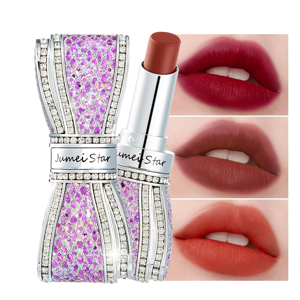 New Cosmetics Bowknot Diamond Matte Lipstick Moisturize And Long Lasting Non Fade