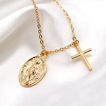 

Long Chain Virgin Mary Cross Necklace Female Pendants Clavicle Choker Necklace Collares Jewelry Gifts For Women