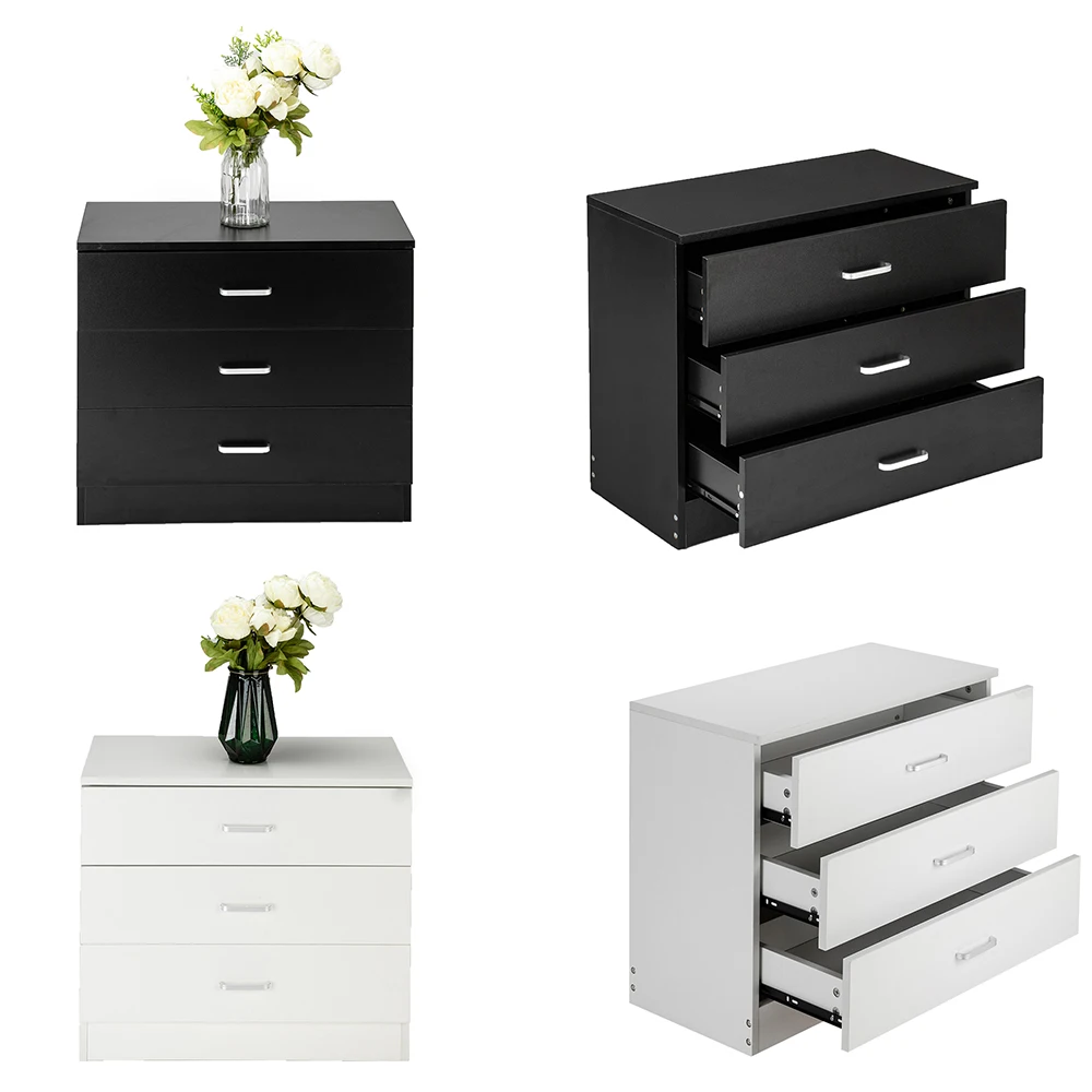 

Two Colors Wood Simple 3-Drawer Dresser Night Stand Side Table