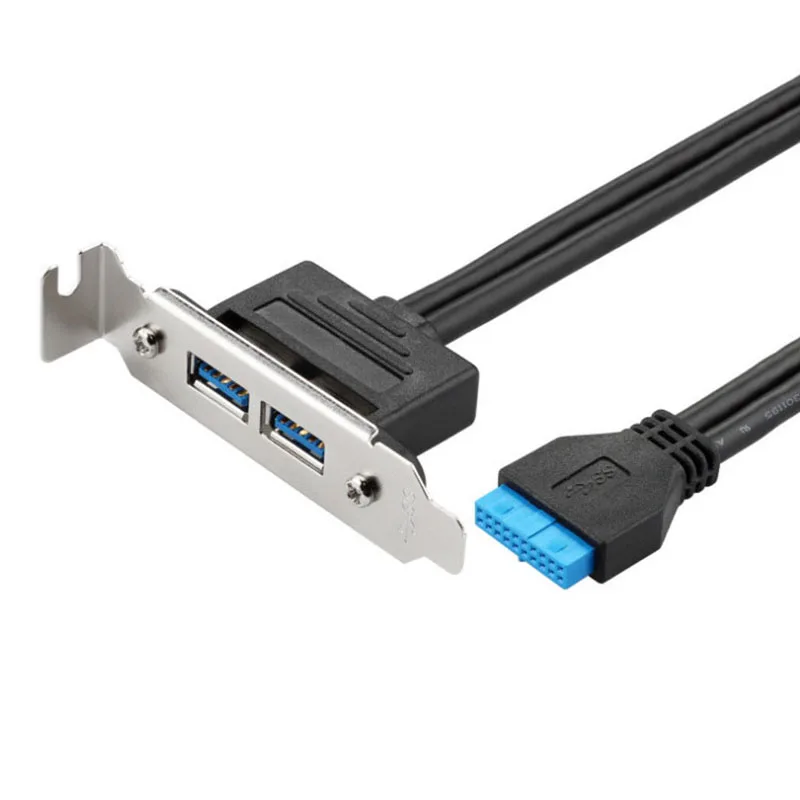 Half Size Bracket Motherboard 20pin to 2 Ports USB 3.0 Female Back Panel Header Connector Cable Adapter With PCI Slot Plate 50CM |