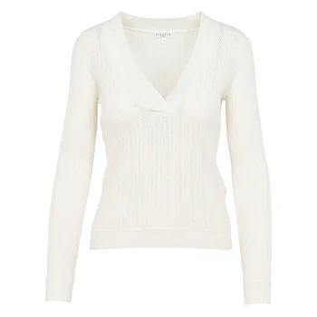 

Women Sweater New Solid Color Pullover Deep V Slim Rib Sweater