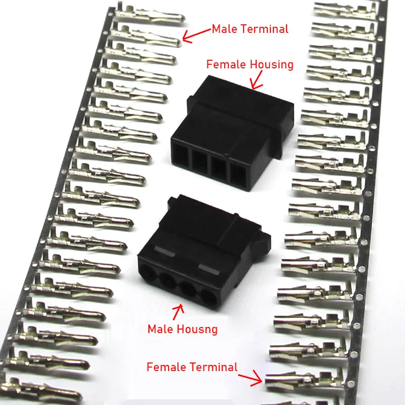 10 Set Molex 5.08mm Connector Large 4 Pin Computer ATX IDE Power Plug Male Female Housing + Terminal | Строительство и ремонт