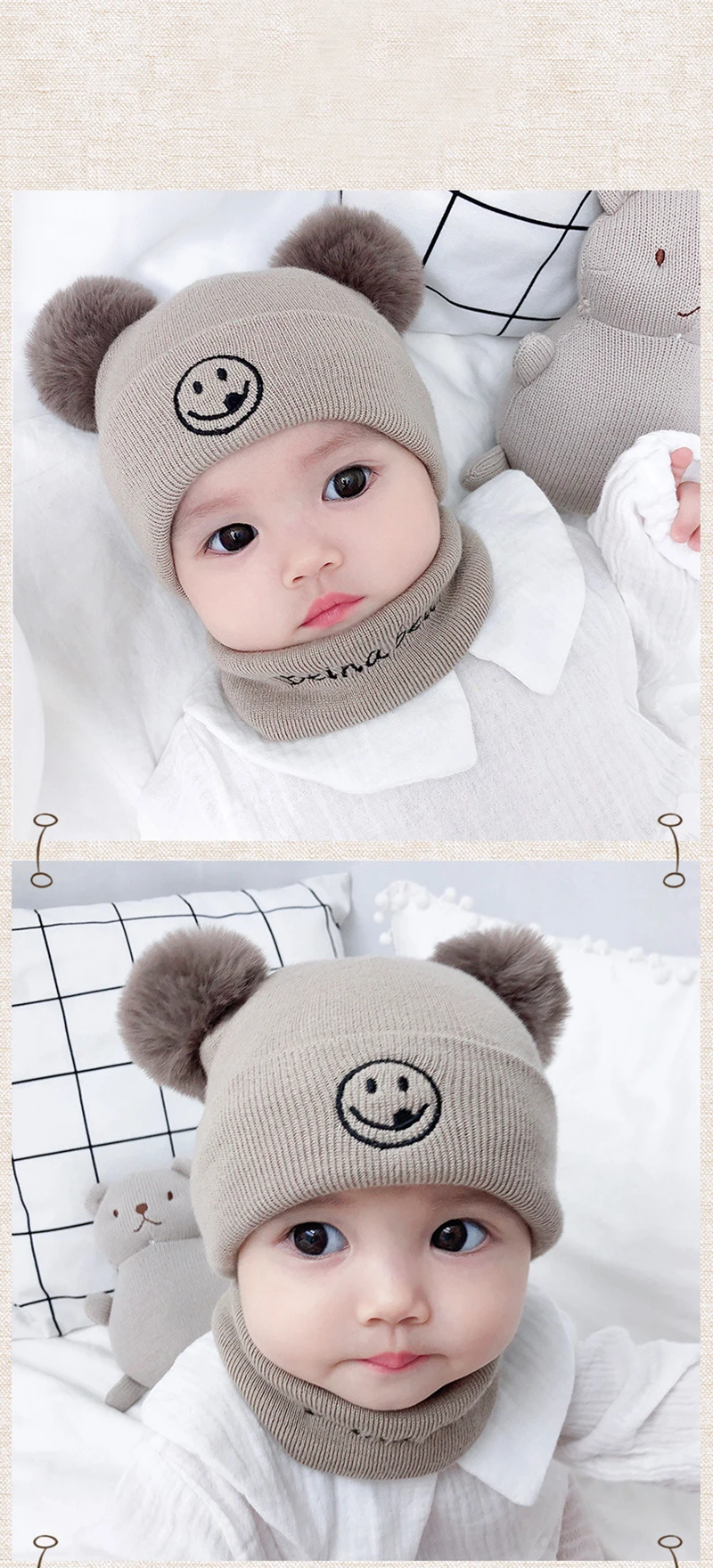 LA Baby Beanies/комплект с шапочкой для маленьких детей; шапка с надписью «Smile»; шарф; зимний теплый костюм; комплект для мальчиков и девочек