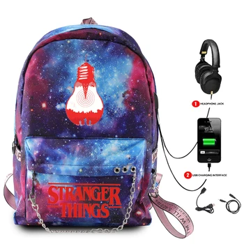 

Fashion Design Stranger Things Backpack USB Laptop Travel Backpack Waterproof Canvas Bags for School Teenagers Girls Student