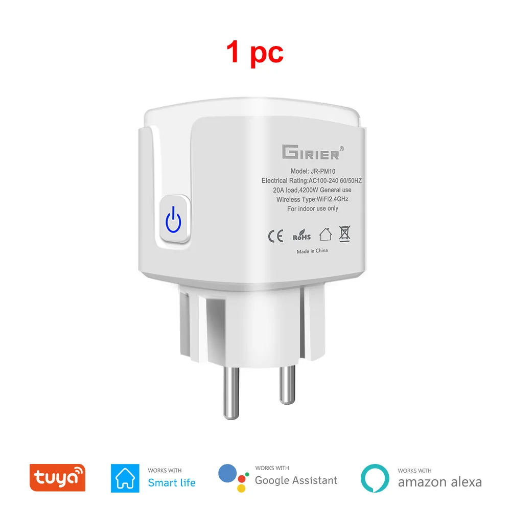 GIRIER Tuya Wifi Smart Plug 20A EU Smart Socket Outlet with Power Monitor Timer Function 4200W Compatible with Alexa Google Home 