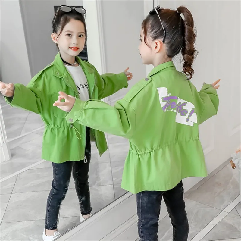 

Spring Autumn Jackets For Girl Coat Bomber Jacket Green Girl's Windbreaker Jacket Multicolor Kids Baseball Long-sleeve Jacket