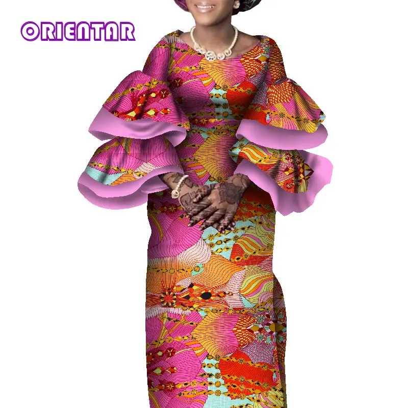 

African Dresses for Women African Wax Print Flare Sleeve Robe Africaine Maxi Dress Lady Long Party Dress African Clothes WY7861