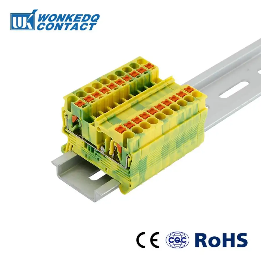 10Pcs PT2.5-PE Push-in Ground Feed Through Protective Earth PT 2.5PE Wire Electrical Connector Din Rail Terminal Block PT 2.5-PE