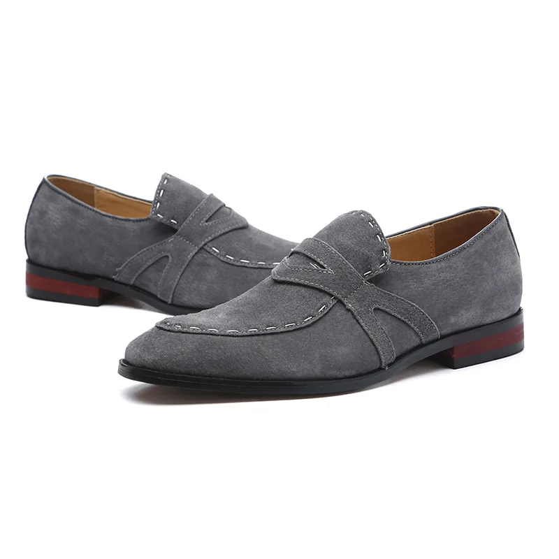Осенние мужские официальные мужские свадебные туфли; модные удобные замшевые лоферы; роскошная дизайнерская обувь в деловом стиле; большие размеры 38-48 - Цвет: gray