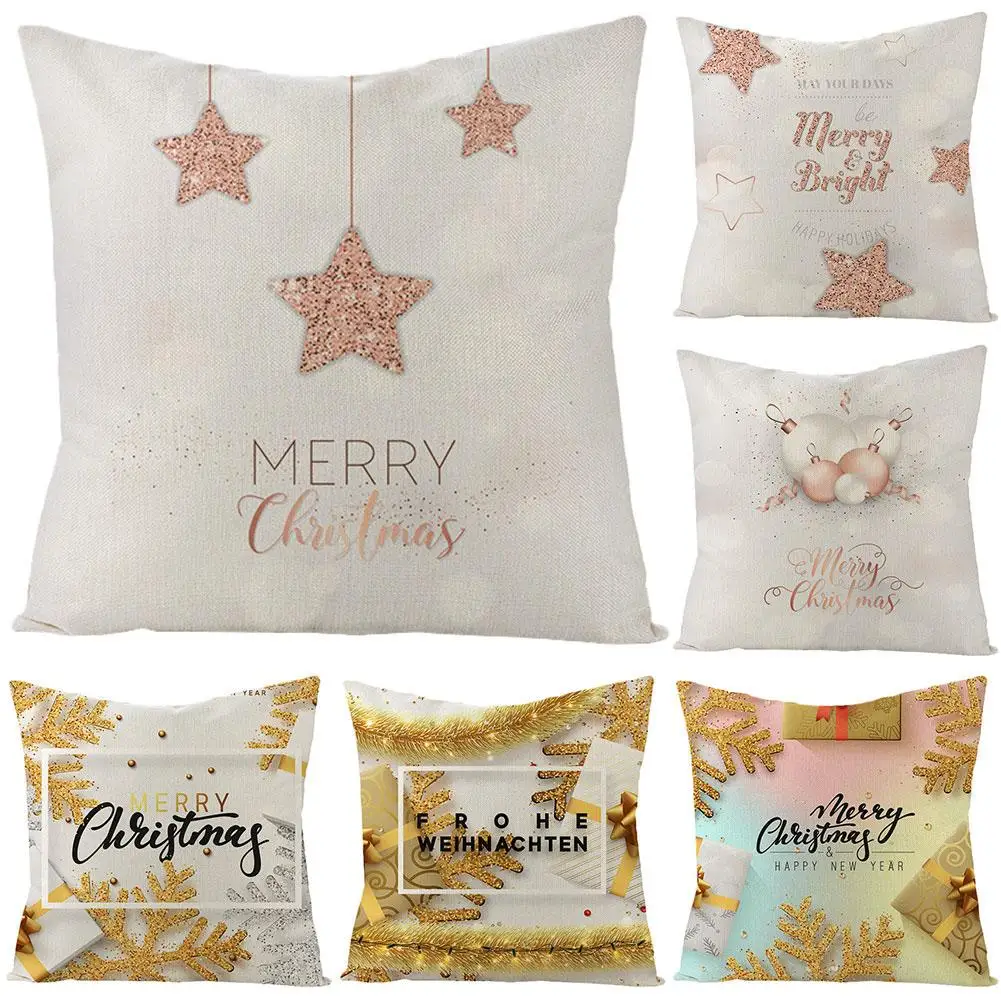 

Merry Christmas Tree Snowfalke Pattern Cushion Cover Pillow Case Washable Cushion Cover Soft Linen Cushion Cover Bedding Sets