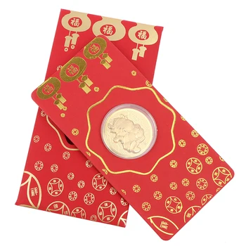 

2021 Santa Claus New Year Gold Coin Ox Commemorative Coins Christmas Gold Foil Red Envelopes For Collection Gift