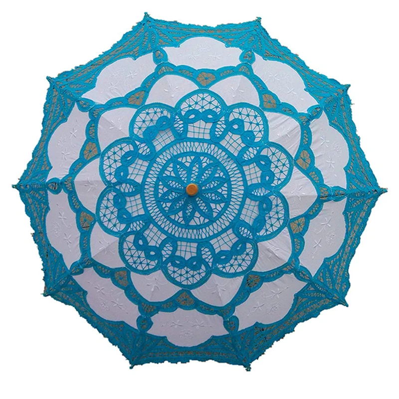 Lace Parasol Umbrella Vintage Wedding Bridal Umbrella For Bridesmaids White Red Pink Cotton Wooden Handle Decoration