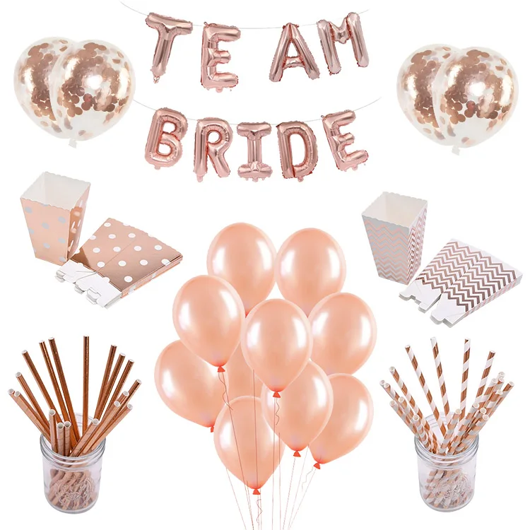 

Rose Gold Party Latex Balloon Confetti,Disposable Tableware Set Party Paper Banner straws Birrthday Wedding Party Decor