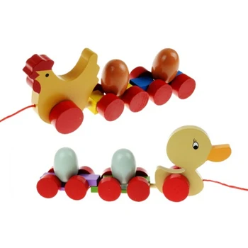 

Chick Puzzle Animal Drawn CartsNew Hot Sale Children's Creative Wooden Trailer Early Toy Toddler Hen/Duck And Eggs Toy Car