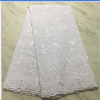 

Latest African Cotton Lace Fabric 2019 High Quality Nigerian French Pure Cotton Embroidery Swiss voile Lace Fabrics 5Yards