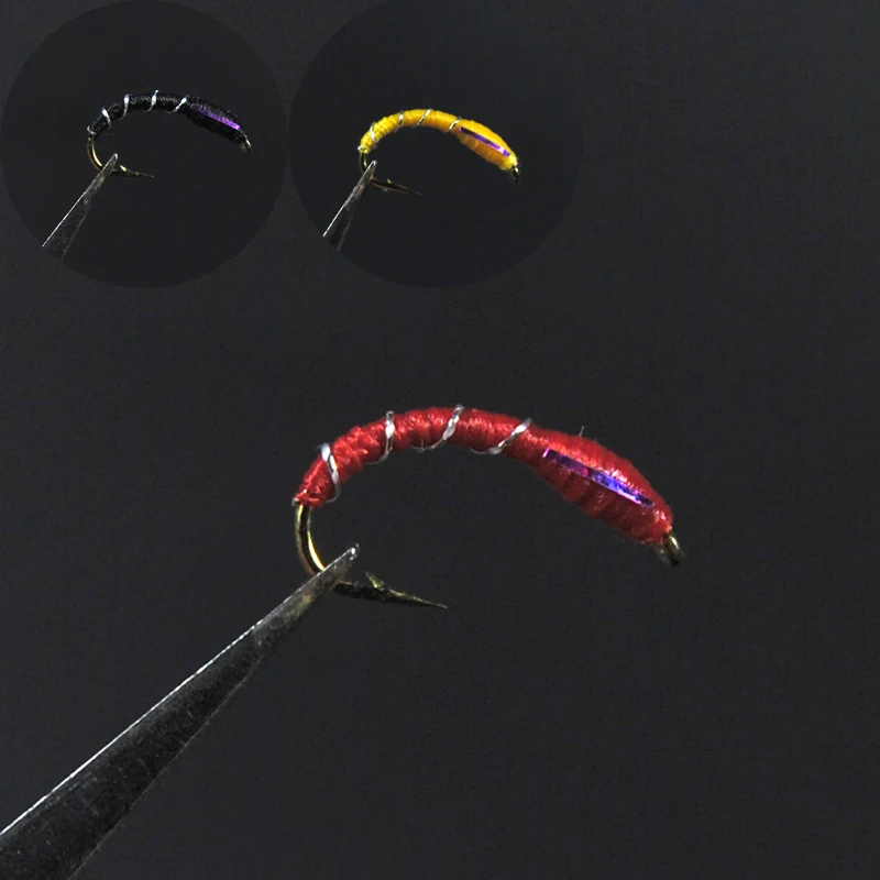 Wifreo 10 шт. 12# Caddis Larva Chironomid Midge Pupa зуммер Зебра Нимфа форель Мухи нахлыстом рыболовный крючок черный красный оранжевый