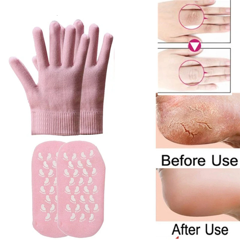 1 Set Reusable SPA Gel Silicone Socks &amp Gloves Moisturizing Whitening Exfoliating Velvet Smooth Beauty Hand Pedicure Foot Care | Красота и