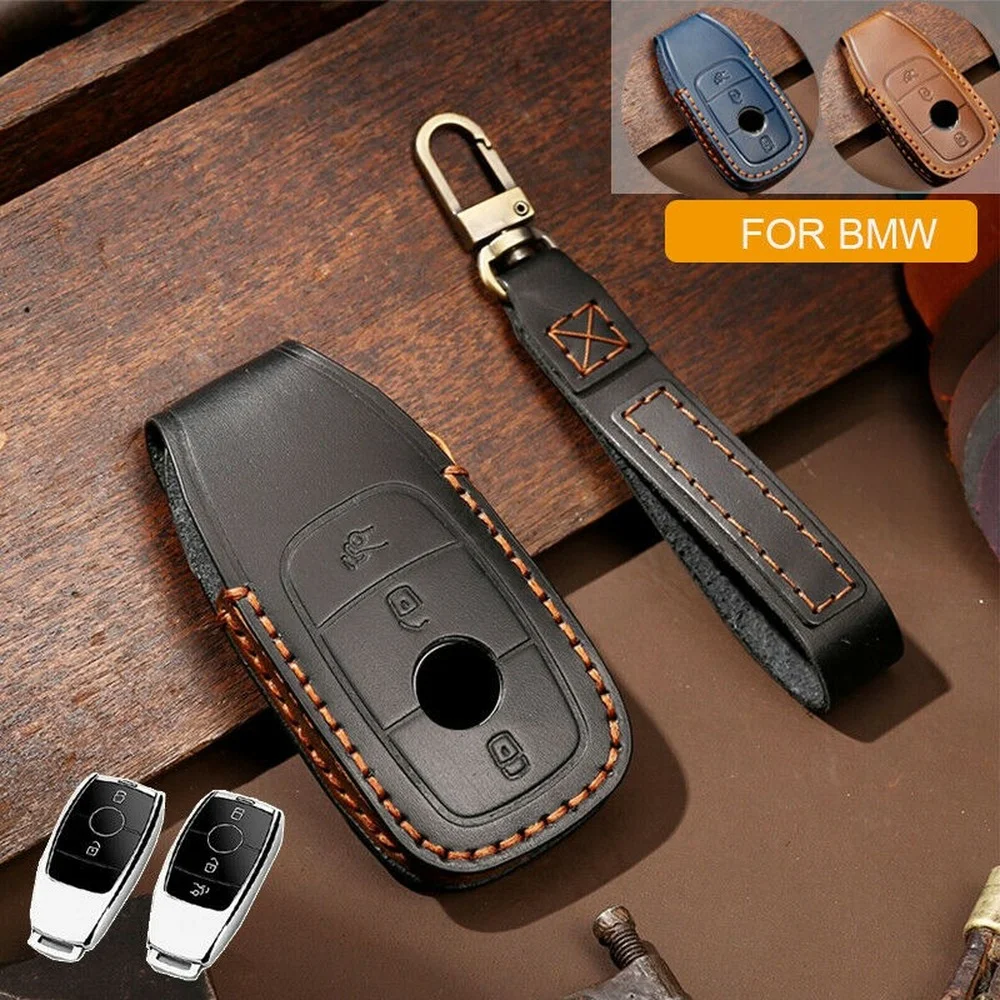 Genuine Leather Remote Car Fob Case Cover Holder Bag Shell Key Chain