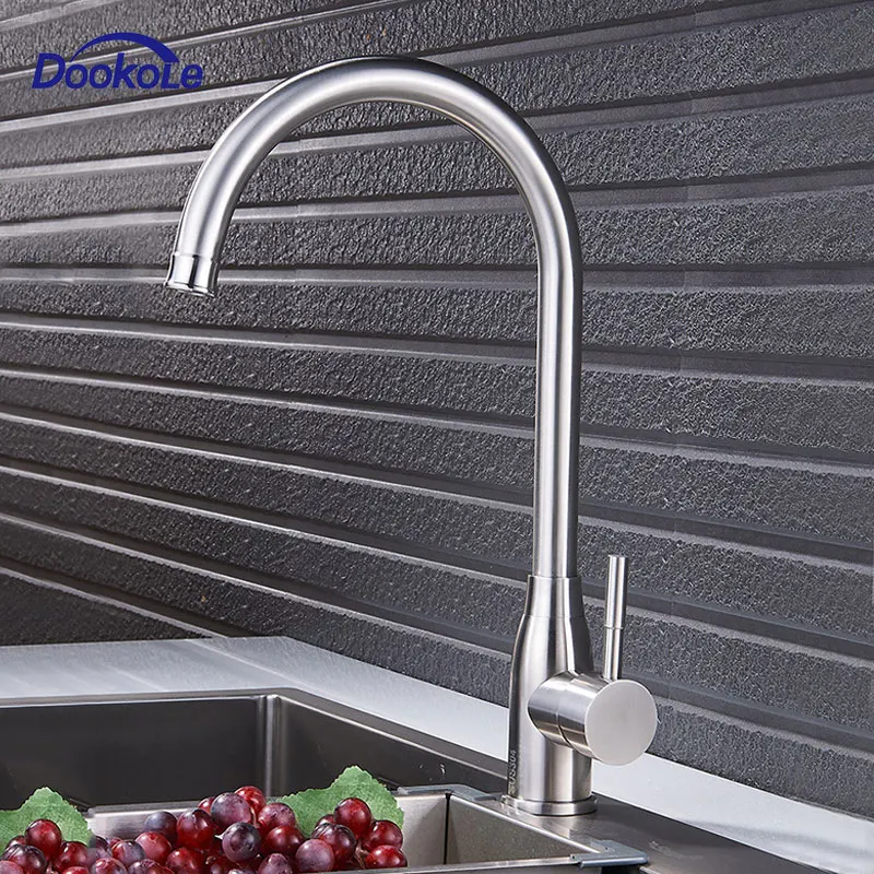 

304 Stainless Steel Kitchen Faucet, 360 degree rotation Cold Hot Sink Mixer Tap Single Level Crane Brushed