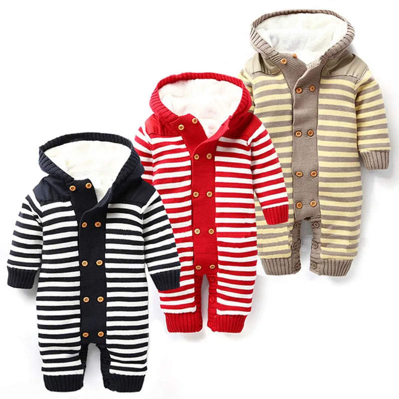 Одежда для новорожденных, зимний комбинезон унисекс, зимний комбинезон для малышей, Вязаный комбинезон, теплый флисовый хлопковый комбинезон, Одежда для новорожденных