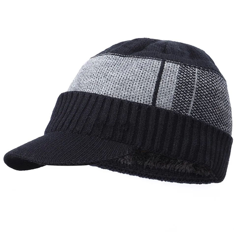 Мужская зимняя теплая шапка, вязаная шапка с флисовой подкладкой, мягкая дышащая шапка с петлями для шарфа FDC99