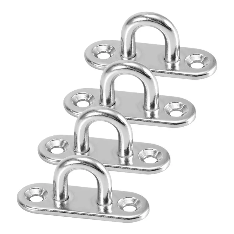Mount-Hook-Hanger Staple-Ring Screws Loop Eye-Plate Stainless-Steel 4pcs Oblong-Pad U-Shaped-Design