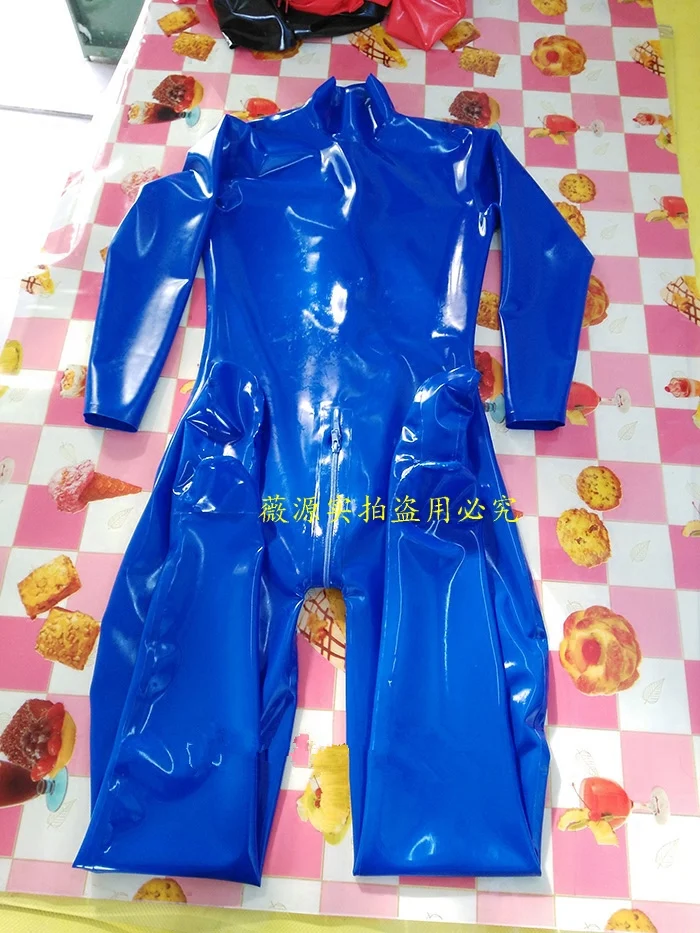 Handmade-Transparent-Brown-Men-Latex-Catsuit-Rubber-Bodysuits-Socks-with-Back-Crotch-Zipper-4