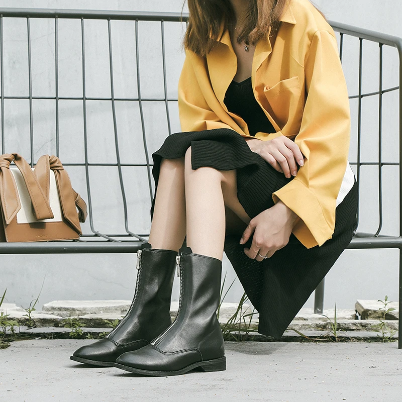 

2019 Winter New Women Boots Round Toe Square Heel Zipper Ankle Boots Ladies Black Chelsea Boots Women Plus Size 42EU