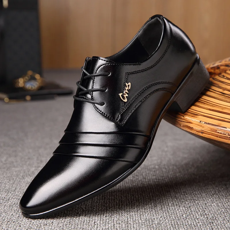 

2019 Autumn New Style Men Business Leather Shoes England Pointed-Toe Formal Wear Leather Shoes Lace-up Low Top Large Size MEN'S