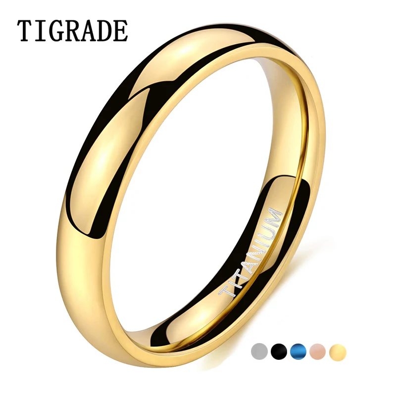 Cut Rate Tigrade 4mm Polished Gold Ring for Men Women Black Blue Silver Color Ring for Wedding 85Z59xYzx