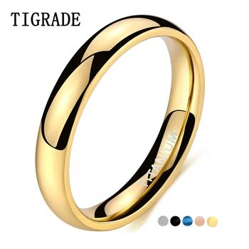 Tigrade 4mm Polished Gold Ring for Men Women Black Blue Silver Color Ring for Wedding Band Titanium Unisex Ring Engraving Size15 1
