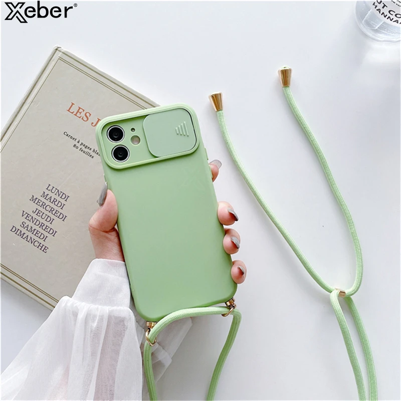 cheap iphone xr cases Necklace Strap Rope Lanyard Silicone Case For iPhone 13 Pro Max 12 11 XR XS X Mini SE 7 8 Plus Push Pull Camera Protection Cover cheap iphone 11 cases