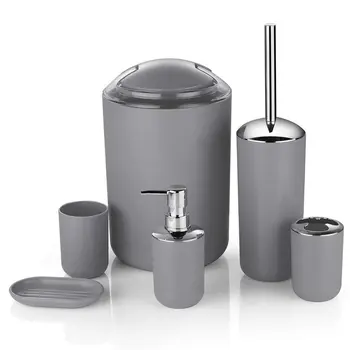 

6 Pcs Plastic Bathroom Accessories Set Toothbrush Holder/Cup Soap Dispenser /Dish Toilet Brush Trash Can