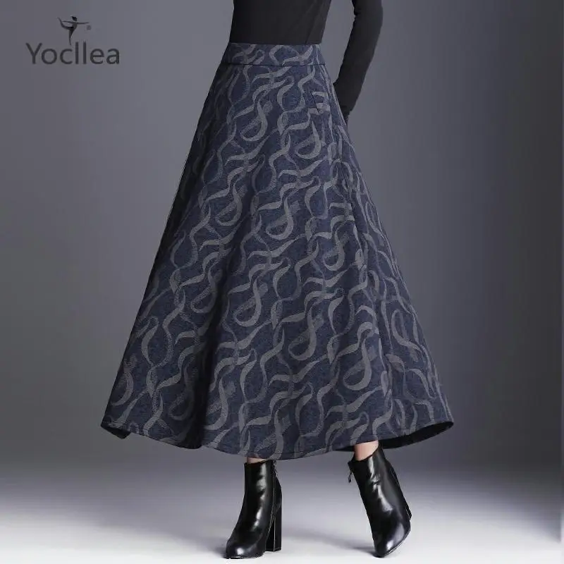 Винтажная осенне-зимняя шерстяная клетчатая бюст юбка длинная юбка женская Новая тонкая высокая талия Зимняя юбка А-силуэта Размер S-4XL