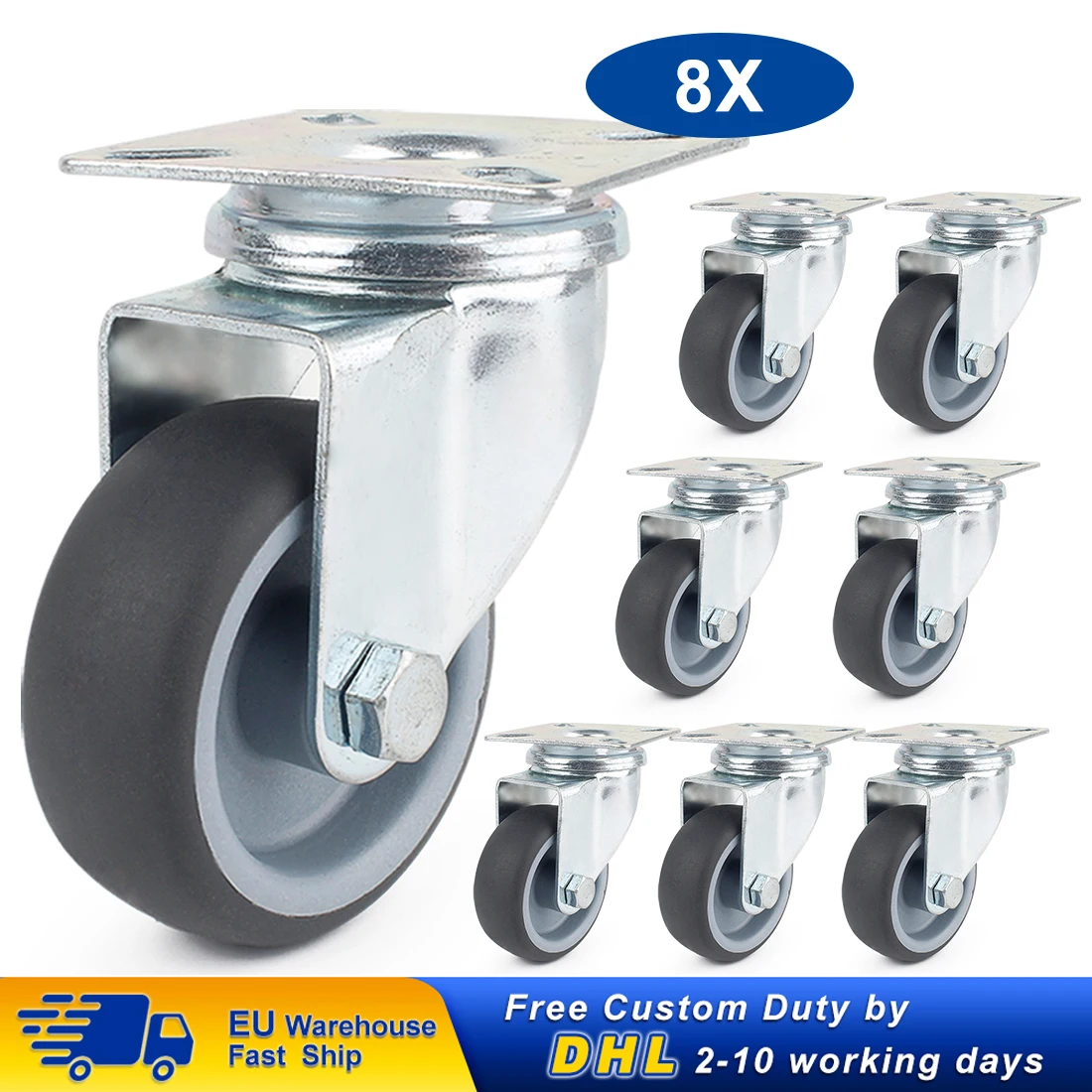 8pcs/set Rubber Furniture Wheels 50mm Caster polypropylene Swivel Casters with 360 Degree Top Plate Office Chair | Обустройство дома