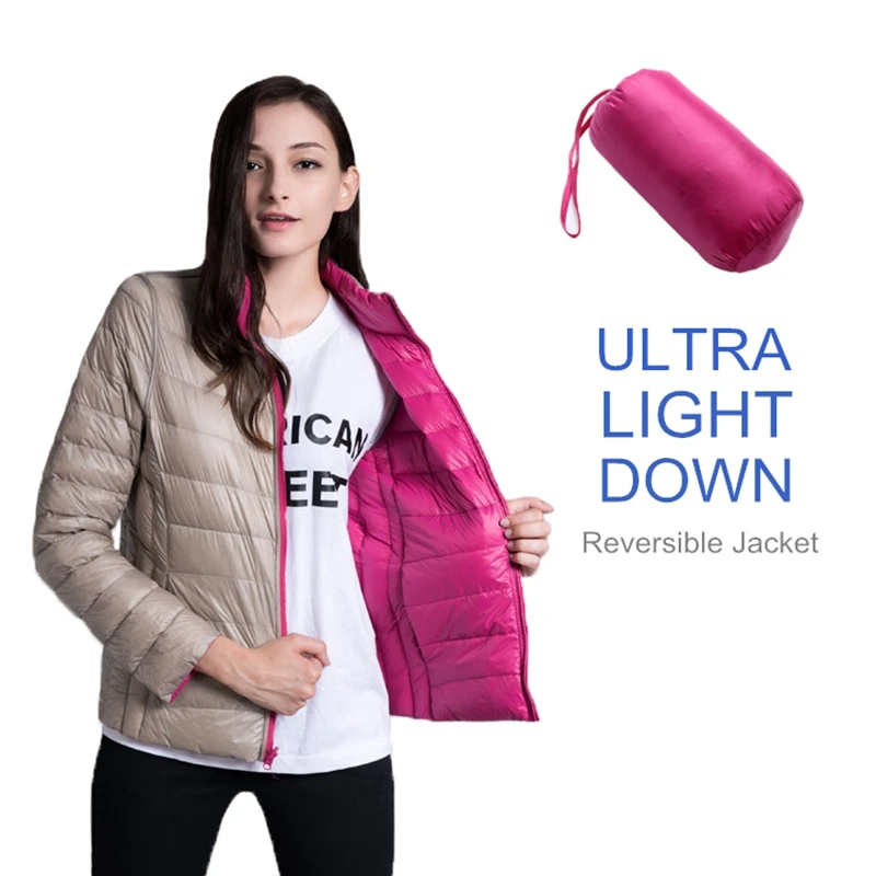 NewBang-Chaqueta de plumas ultraligera para mujer, abrigo Reversible de  doble cara, con bolsa de transporte, para viaje