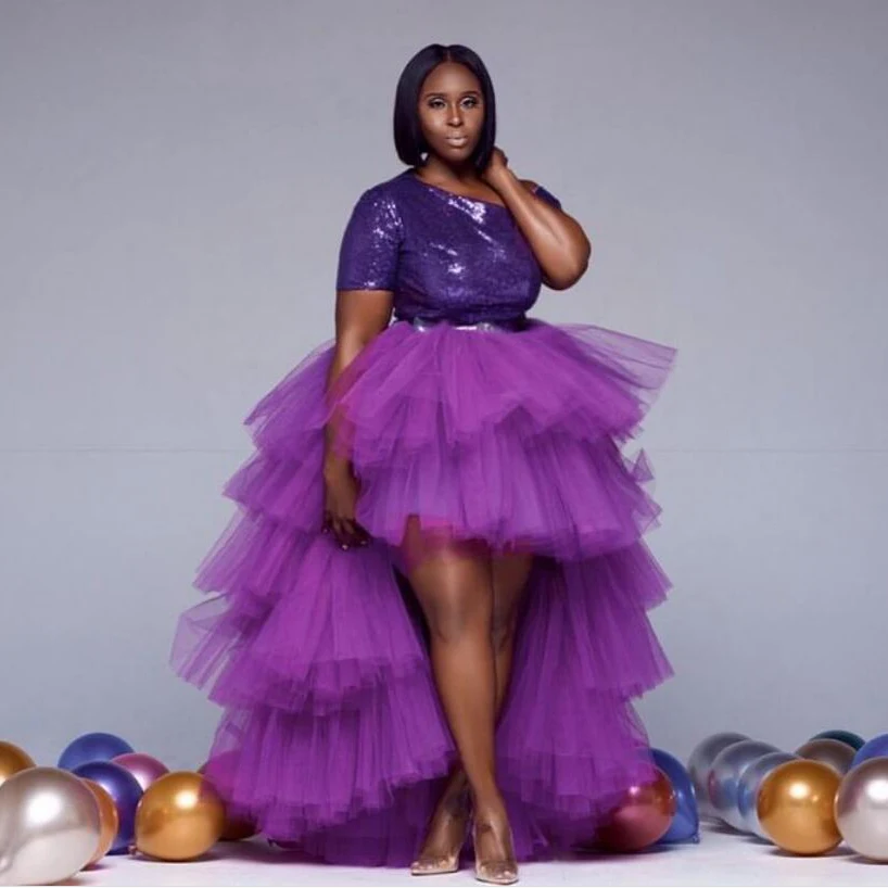 

юбка с высокой талией Purple Tutu Skirt Maxi Skirts Party Wear mujer faldas Female Long Tulle Skirts Puffy Ruffle jupe femme