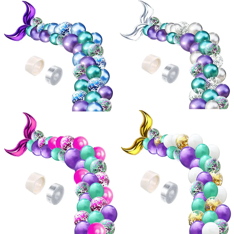 42pcs Metallic Confetti Latex Balloons Mermaid Tail Arch Decoration for Mermaid Party Baby Shower Kids Birthday Supplies