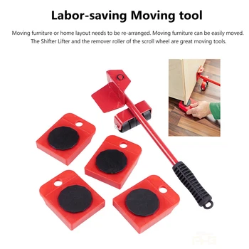 

5Pcs Furniture Lifter Sliders Kit Profession Heavy Furniture Roller Move Tool Set Wheel Bar Mover Device Max Up For 100Kg/220Lbs