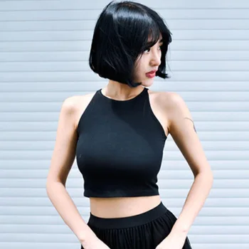 

Black Round Neck Sleeveless Harajuku Women's T-shirt Cotton Crop Top Women's Shirt Girls Lady Tee Tops Streetwear Camiseta Mujer